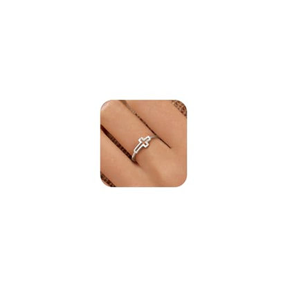 925 Sterling Silver Hollow-out Cross Purity Ring for Women - color: Silver