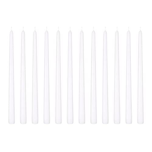 Mega Candles 12 pcs Unscented White Taper Candles, Hand Poured Wax Candle 12 Inch x 7/8 Inch, Home Décor, Wedding Receptions, Centerpieces, Occasions, Events, Romantic Dinners, Prayer, Holders - color: White