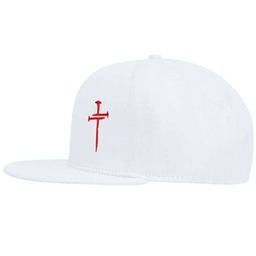 Christian Hats for Men Women - Cross Faith Flat Snapcback Hats - Religious Gifts for Thanksgiving Christmas - color: White/Cross Red
