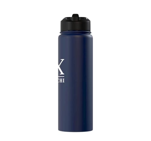 Licensed Sigma Chi Lettered Script - White Stainless Steel Insulated Water Bottle - color: Navy Blue