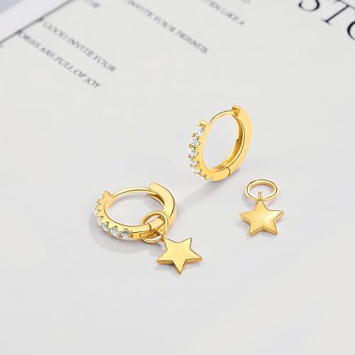 DAILY VIBES Cute Butterfly Star Cross Heart CZ Dangle Earrings for Women - color: Gold Mini Star