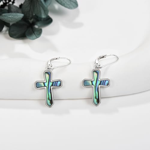 Cross Earrings 925 Sterling Silver Dangle Earring Gifts for Women - style: A-Abalone shell
