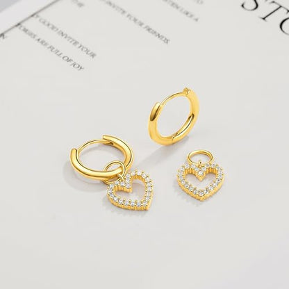 DAILY VIBES Cute Butterfly Star Cross Heart CZ Dangle Earrings for Women - color: Gold Heart CZ