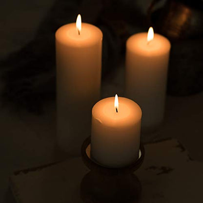 Pillar Candles - 2.7x3 inch | 30 Hours Burning, 6 Count - White Unscented Smokeless European Pillar Candles - Perfect for Wedding, Parties, Spas, Home Gatherings and Dinner - size: 27X27P