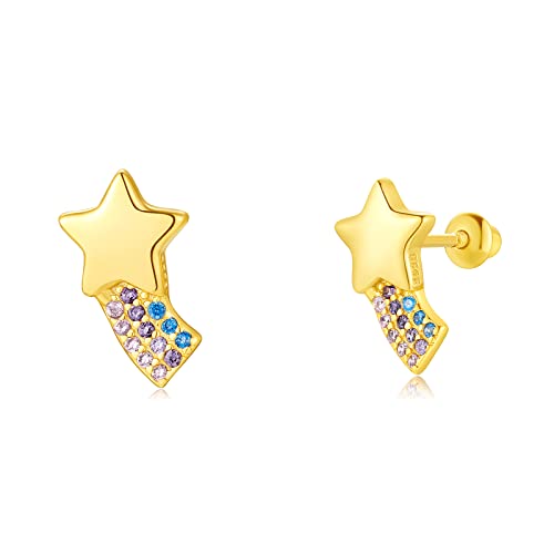Butterfly Ladybug Unicorn Sloth Flamingo Dog Cat Turtle Angel Koala Daisy Panda Stud Earrings for Girls Women - Sterling Silver Hypoallergenic Animal Earrings with Secure Screw Backs - color: Rainbow Star