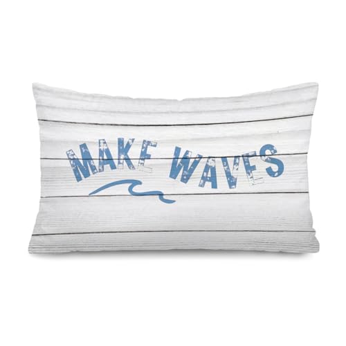 Lacama Coastal Beach 12x20 Pillow Cover, Coastal Beach Room Decor, Blue Ocean Nautical Make Waves Decorative Lumbar Throw Pillow Covers Pillowcases for Couch Bed Home Bedroom Living Room - color: Coast-make Waves