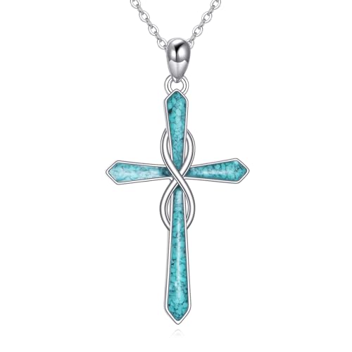 Infinity Cross Necklace S925 Sterling Silver Turquoise/Wooden/Opal/Abalone Cross Pendant Necklaces Christian Jewelry Gifts For Women - style: Turquoise-2