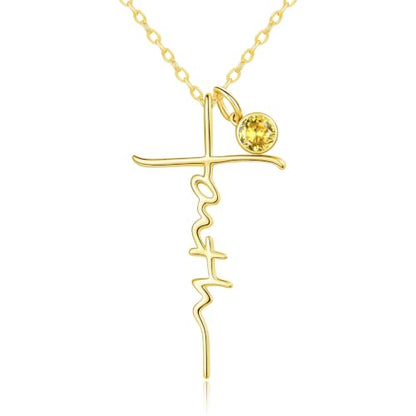 Faith Necklace White/Rose/Gold Birthday Gifts for Wife Her - color: 14K Gold-11-November