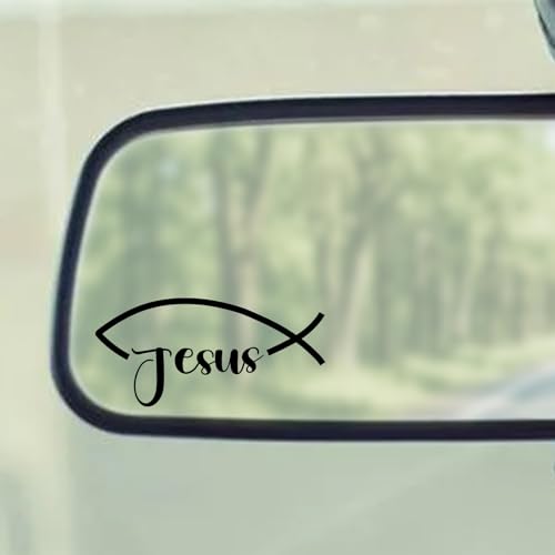 5Pcs Christian Mirror Stickers, Jesus Fish Decals for Car Rearview (Black) - color: Black-jesusfish