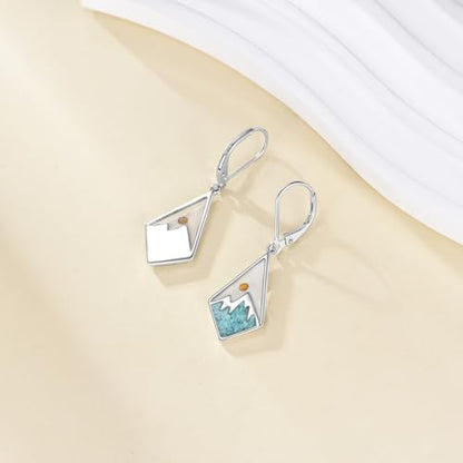 AOBOCO Mustard Seed Earrings for Women Sterling Silver Mountain Cross Earrings Dangle Christian Religion Jewelry Mothers Day Birthday for Mom Wife Friends - style: Rhombus Turquoise Earrings