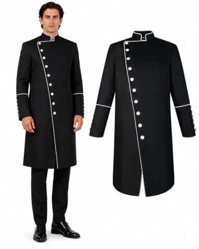Clergy Robes for Men Stand Collar Pastor Robe Long Cassock Jacket Minister Preacher Costume Cosplay for Halloween - color: Black, size: Large