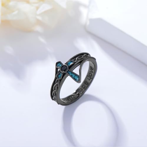 Cross Rings 925 Sterling Silver for Women Christian Religious Jewelry Faith Gifts for Mom Wife Girlfriend Her - color: Black-1