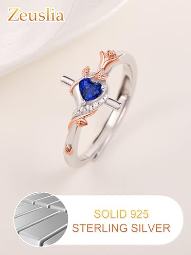 Birthday Gifts Birthstone Rings for Women 925 Sterling Silver Birthstone Rings Anchor/Tree of Life/Snake/Rose Cross Faith Religous Jewelry Gift for Wife Mom Grandma - color: 09-Sapphire (C), style: Rose Cross