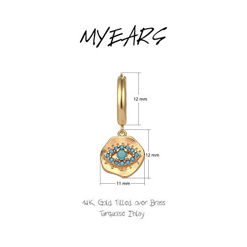 MYEARS Women Earrings Gold Huggie Hoop Dangle Drop 14K Gold Plated Small Simple Hypoallergenic Everyday Jewelry - style: Evil Eye Irregular Coin