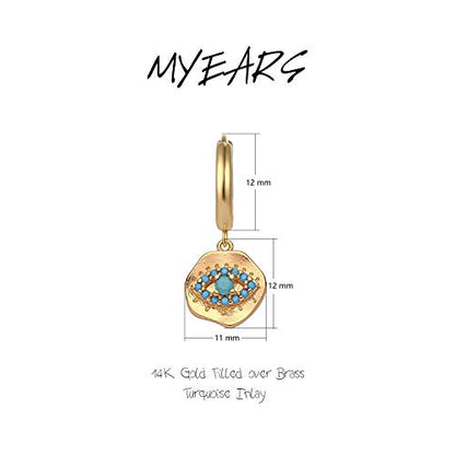 MYEARS Women Earrings Gold Huggie Hoop Dangle Drop 14K Gold Plated Small Simple Hypoallergenic Everyday Jewelry - style: Evil Eye Irregular Coin