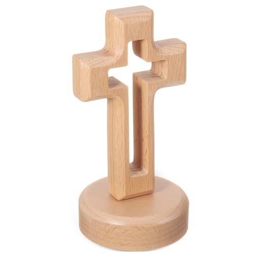 1 Set Wooden Standing Cross Decor, 5.7 Inch Hollowed Tabletop Crucifix, Catholic Religious Table Centerpieces Easter Room Ornament