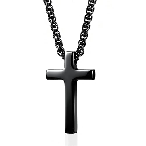 Cross Necklace for Men 316L Stainless Steel Pendant - color: A+black