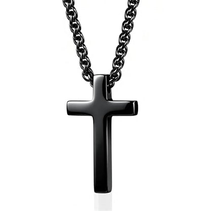 Cross Necklace for Men 316L Stainless Steel Pendant - color: A+black