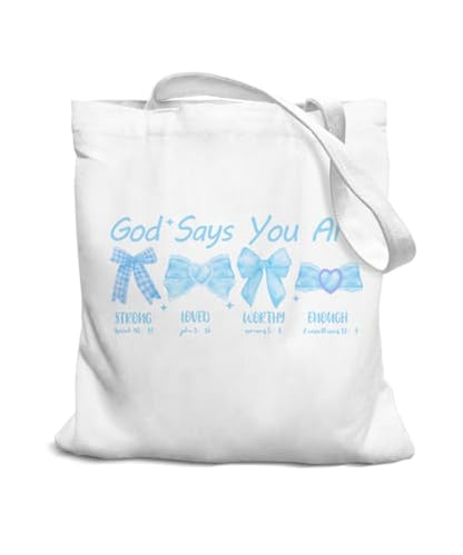 Coquette Bow Bible Canvas Tote Bag for Women Teens Teen Girls, Pink Bow Girls Tote Bag, Coquette Gifts - color: Blue Christian Bow