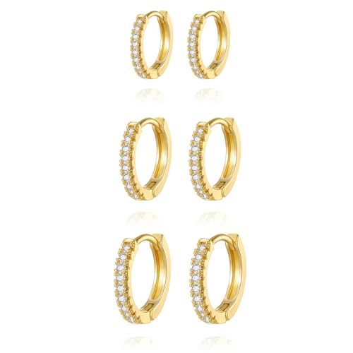 18K Gold Plated Hoop Earrings for Women, NICKEL-FREE & HYPOALLERGENIC, Timeless Jewelry Gift - color: Gold-6pcsC