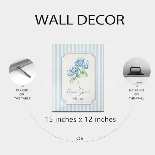 BEASTZHENG Home Sweet Home Blue Hydrangea Canvas Wall Art Home Wall Decor - color: Home sweet home