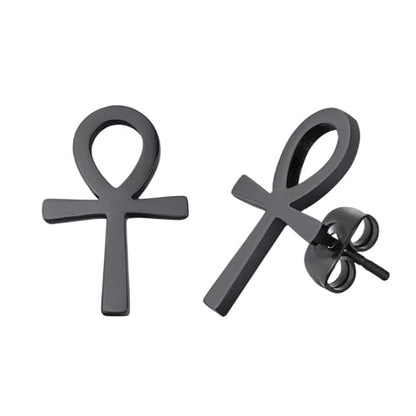 14K Yellow Gold Ankh Earrings For Women Men, The Key Of The Nile Ankh Pendant Symbol Sterling Silver Egyptian Jewelry For Men, Ankh Cross Drop Earrings Women Dangle Earrings Amulet Crucifix Egyptian Earrings For Women, Ankh Necklace Women - color: Namaste