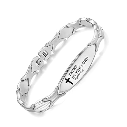 LinnaLove Bible Verse Bracelet - 316L Stainless Steel Silver Religious Gift for Her - style: Trust - Proverbs 3:5