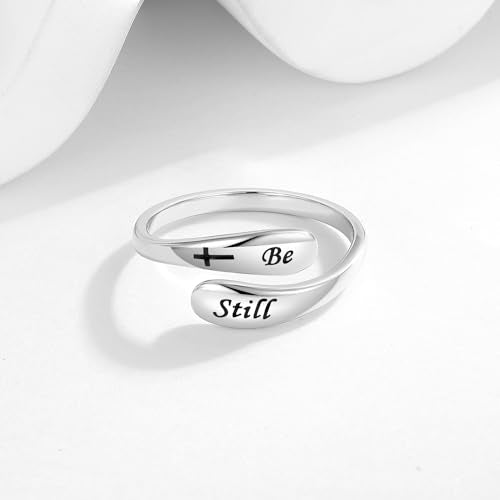 925 Sterling Silver Inspirational Adjustable Rings - Personality Encouragement Jewelry Gift For Women - style: Be Still