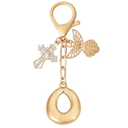 Snycler Bubble Initial Keychain Bag Charms for Women, A-Z Letter Keychain - color: Gold - Angel & Cross Initial