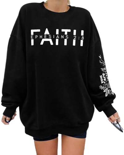 UNIQUEONE Christian Sweatshirt Women Faith Shirts: Jesus Sweatshirt Christian Religious Crewneck Long Sleeve Pullover Tops - color: Black, size: Medium