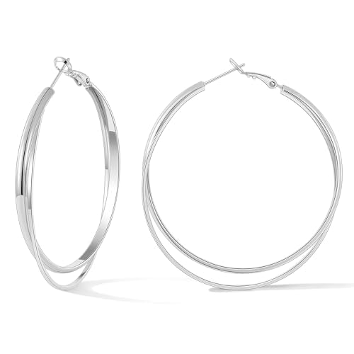 Gacimy Criss Cross Hoop Earrings for Women, 14K Gold Plated Hoops - color: Silver, size: 50mm