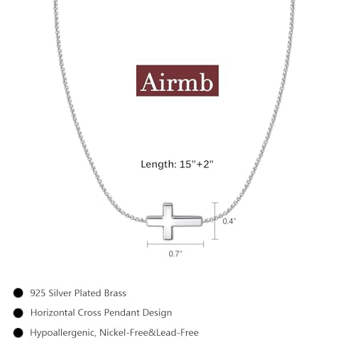 Airmb Cross Necklace for Women Choker 14K Gold/925 Silver Plated Dainty Choker Small Cross Pendant Trendy Cute Cross Charm Delicate Necklace Hypoallergenic Faith Jewelry Religious Gifts for Women - color: Sideways Cross-Silver Plated