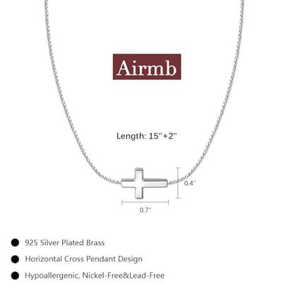 Airmb Cross Necklace for Women Choker 14K Gold/925 Silver Plated Dainty Choker Small Cross Pendant Trendy Cute Cross Charm Delicate Necklace Hypoallergenic Faith Jewelry Religious Gifts for Women - color: Sideways Cross-Silver Plated