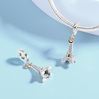 Sport Religious Charm 925 Sterling Silver Pendant,Jewelry Beads Gifts for Women Bracelet&Necklace - color: Eiffel Tower Heart Dangle