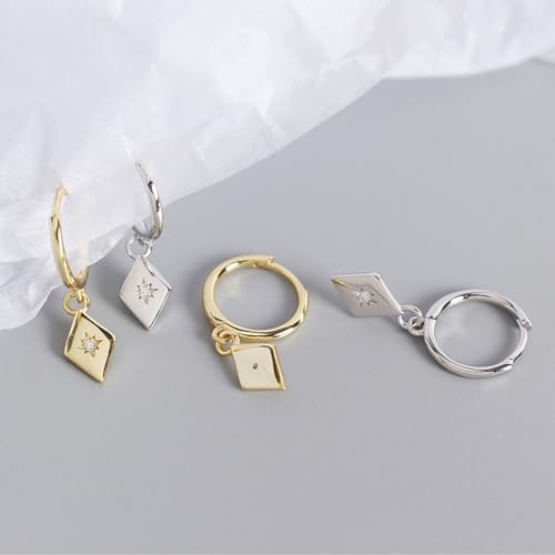 925 Sterling Silver Dangle Earrings Heart Star Cross Drop Earrings Dainty Gold Trendy Cute Earrings for Women - color: Rhombus, gold