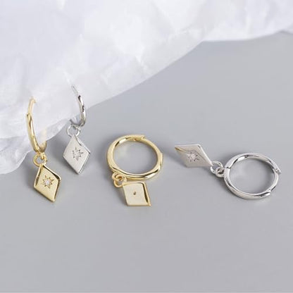 925 Sterling Silver Dangle Earrings Heart Star Cross Drop Earrings Dainty Gold Trendy Cute Earrings for Women - color: Rhombus, gold