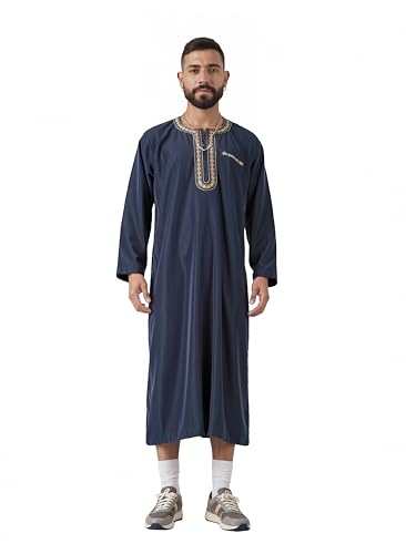 HOMELEX Men's Thobe Kaftan Arab Robe - color: Blue, size: Large