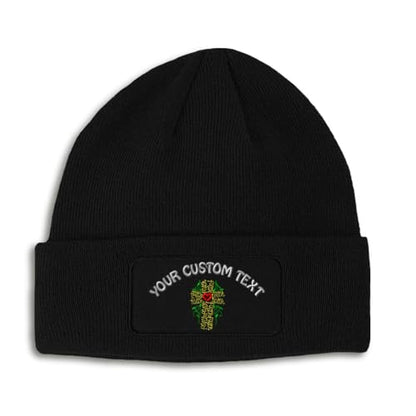 Custom Patch Beanie Faith Cross Jesus Christian God Skull Cap Hats for Men & Women Acrylic One Size - color: Black Personalized Text Here