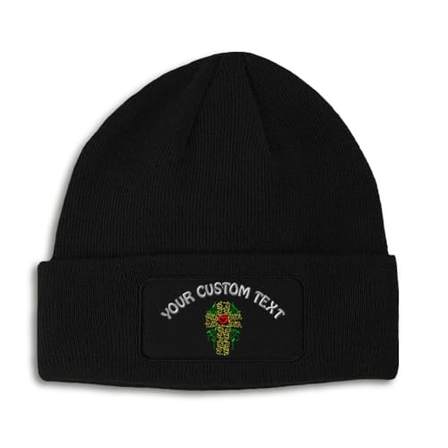 Custom Patch Beanie Faith Cross Jesus Christian God Skull Cap Hats for Men & Women Acrylic One Size - color: Black Personalized Text Here