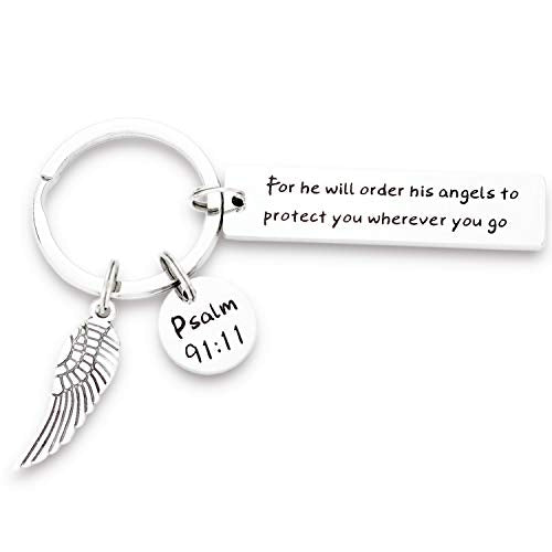 Kivosliviz Bible Verse Keychain for He Will Order His Angels to Protect You Scripture Keychain Religious Gifts - color: He Will Order His Angels