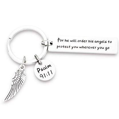 Kivosliviz Bible Verse Keychain for He Will Order His Angels to Protect You Scripture Keychain Religious Gifts - color: He Will Order His Angels