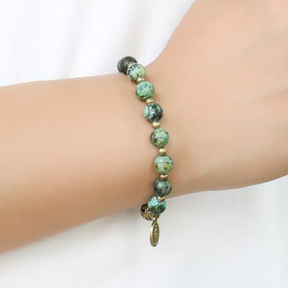 Nazareth Store Stone Beads Rosary Bracelet with Metal Separators and Catholic Medal - Durable and Elegant Wrist Jewelry - color: Africa Jasper