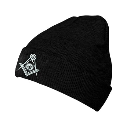 Black Beanie Hat for Men Women Embroidered Knit Winter Beanies Cap - color: Masonic