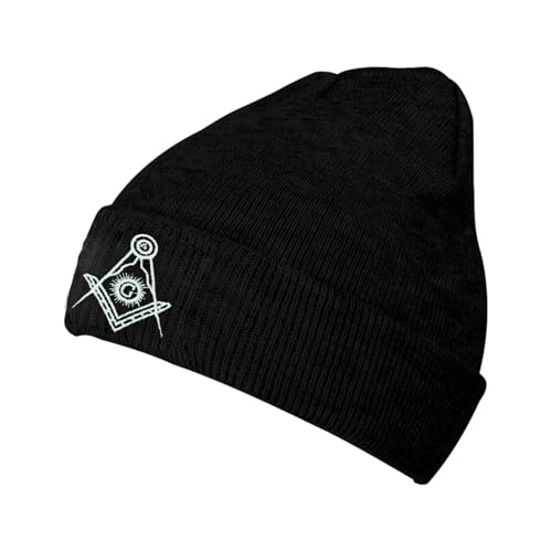 Black Beanie Hat for Men Women Embroidered Knit Winter Beanies Cap - color: Masonic