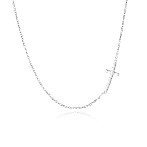 Rnivida 925 Sterling Silver Sideways Cross Pendant Necklace for Women - color: Silver - 16"~18"