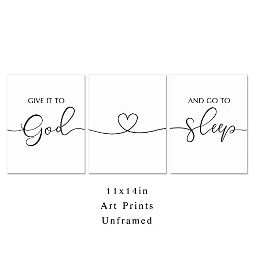 OFlyDesigns Christian Bedroom Wall Decor, Give It to God and Go to Sleep Wall Art, Faith Based Home Accent, 3 Piece Scripture Inspired Set for Prayer Room, Women, Family and Housewarming Gift
