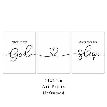 OFlyDesigns Christian Bedroom Wall Decor, Give It to God and Go to Sleep Wall Art, Faith Based Home Accent, 3 Piece Scripture Inspired Set for Prayer Room, Women, Family and Housewarming Gift