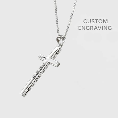 POPLYKE Cross Necklace 925 Sterling Silver Philippians 4:13 I Can Do All The Things Inspirational Necklace Gifts for Women Men 20+2'' - color: Customized