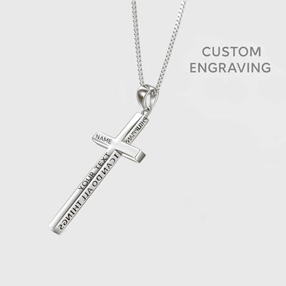 POPLYKE Cross Necklace 925 Sterling Silver Philippians 4:13 I Can Do All The Things Inspirational Necklace Gifts for Women Men 20+2'' - color: Customized
