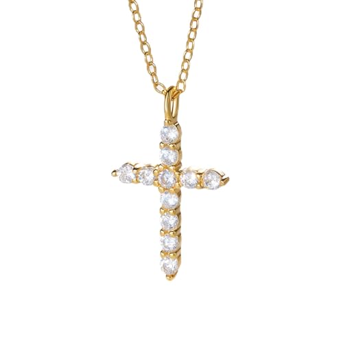 NORBU S925 Cubic Zirconia Cross Necklace for Women, Womens Cross Necklaces - color: Gold
